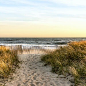 Sunset in a November Autumn day, at Hamptons Beach New York