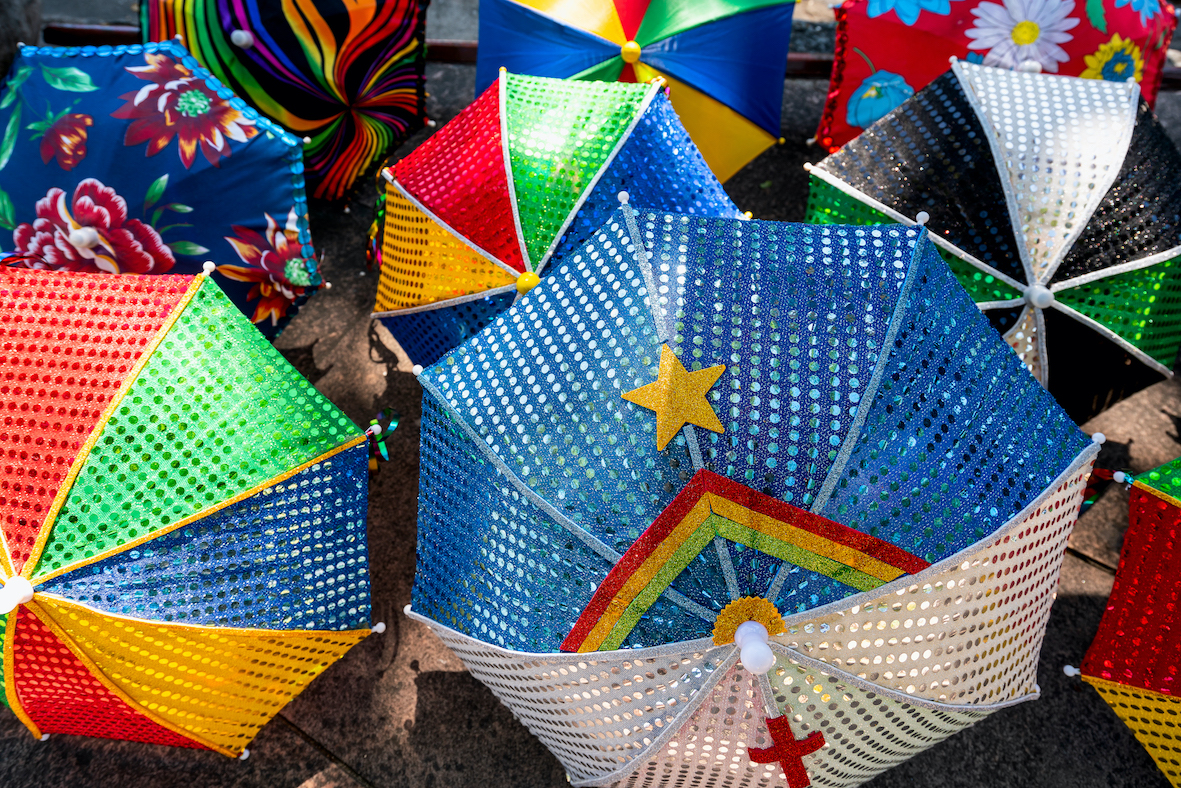 Colorful Brazilian Carnival decoration in the city of Olinda, Pernambuco, Brazil.